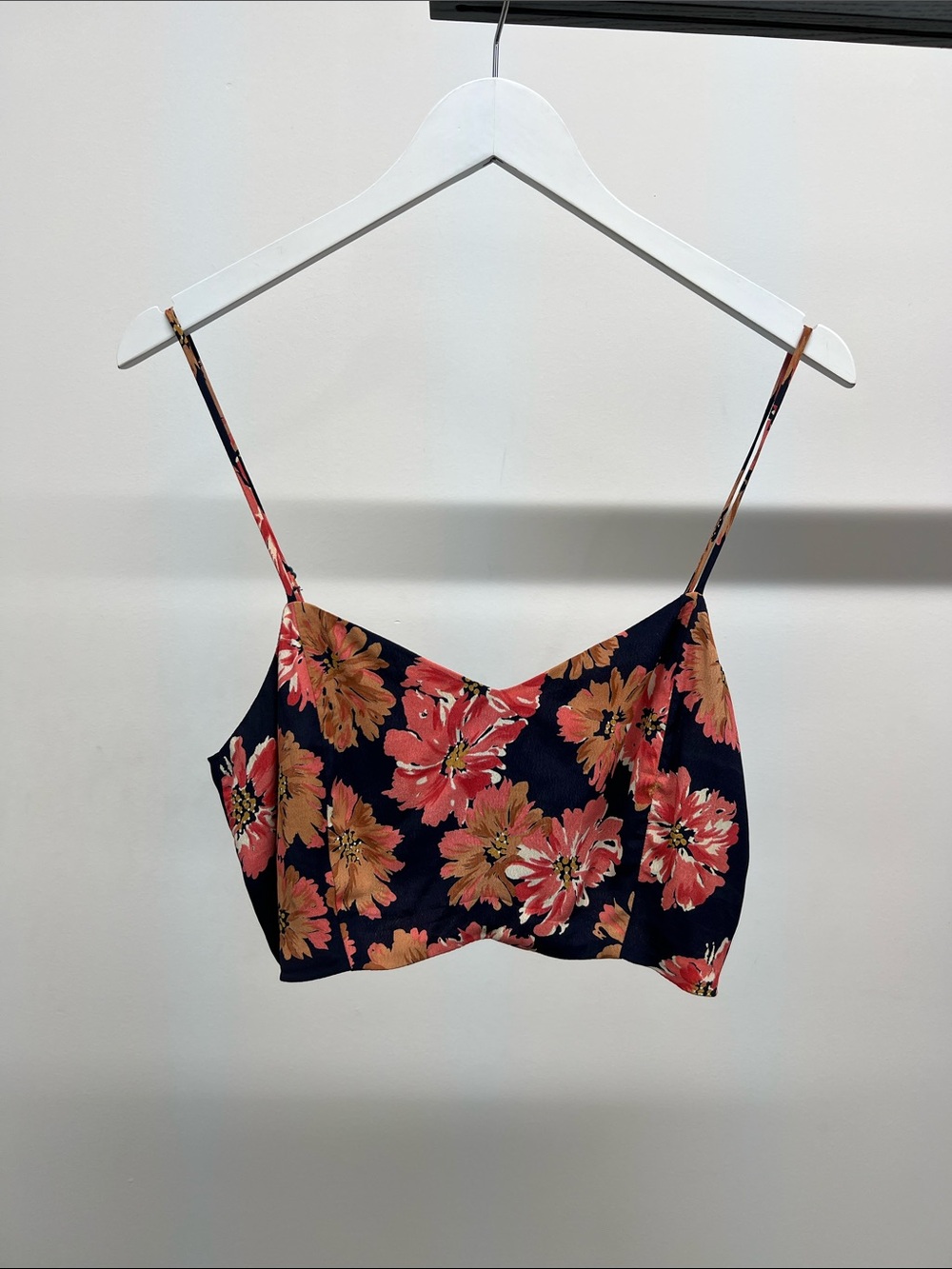 Reformation Navy Floral Spaghetti Strap Crop Top with Maxi Skirt Set